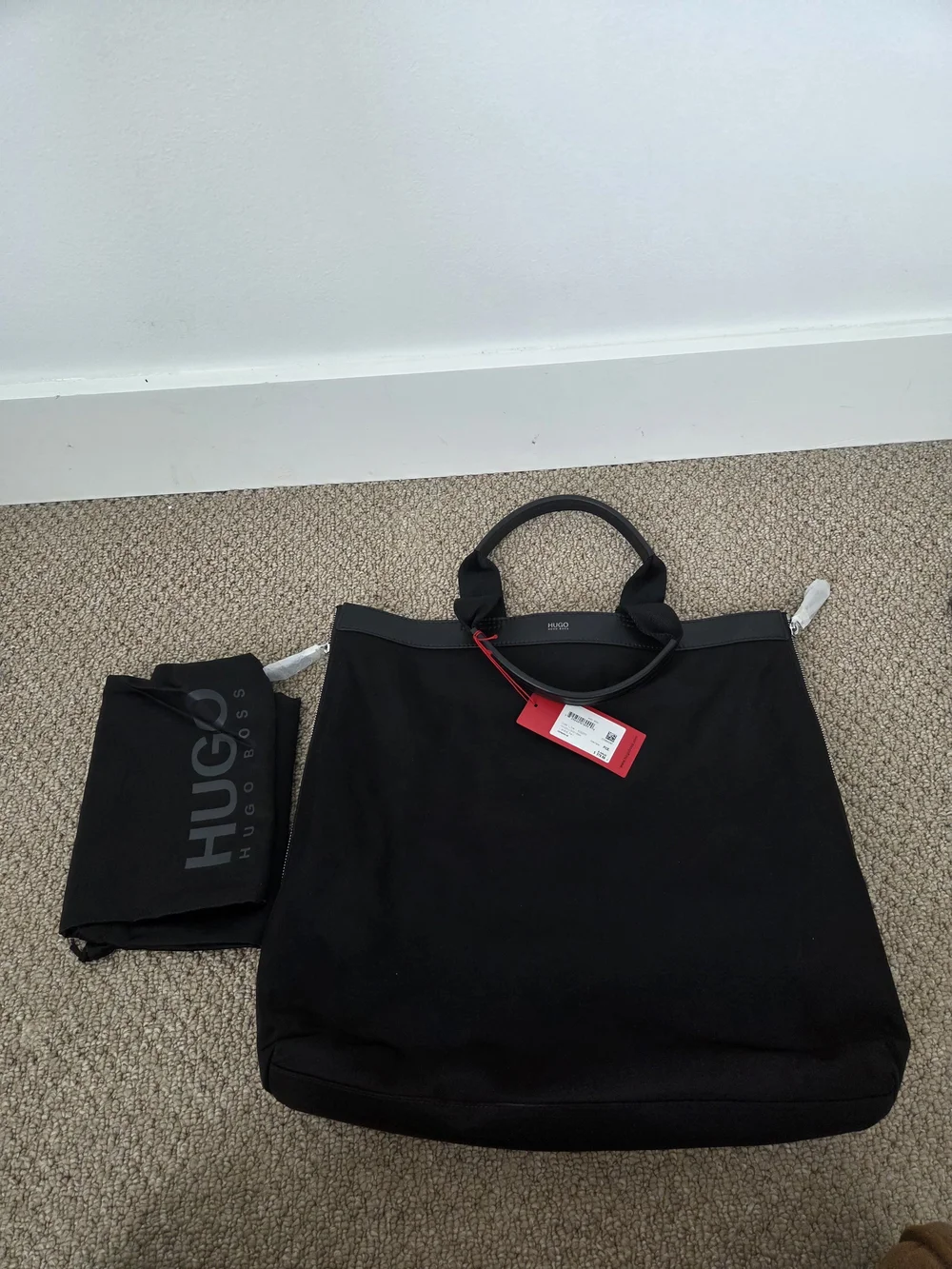 HUGO Black Canvas Duffel Tote with Top Handles